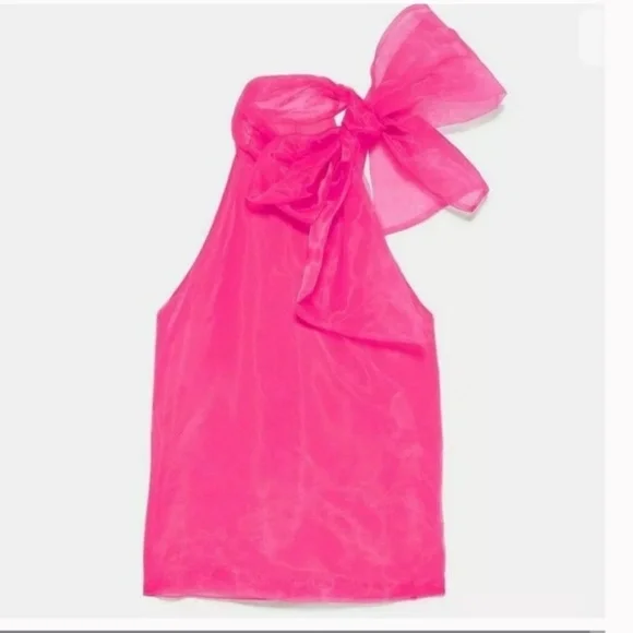 Zara Pink Sheer Blouse with Bow - Picture 3 of 5